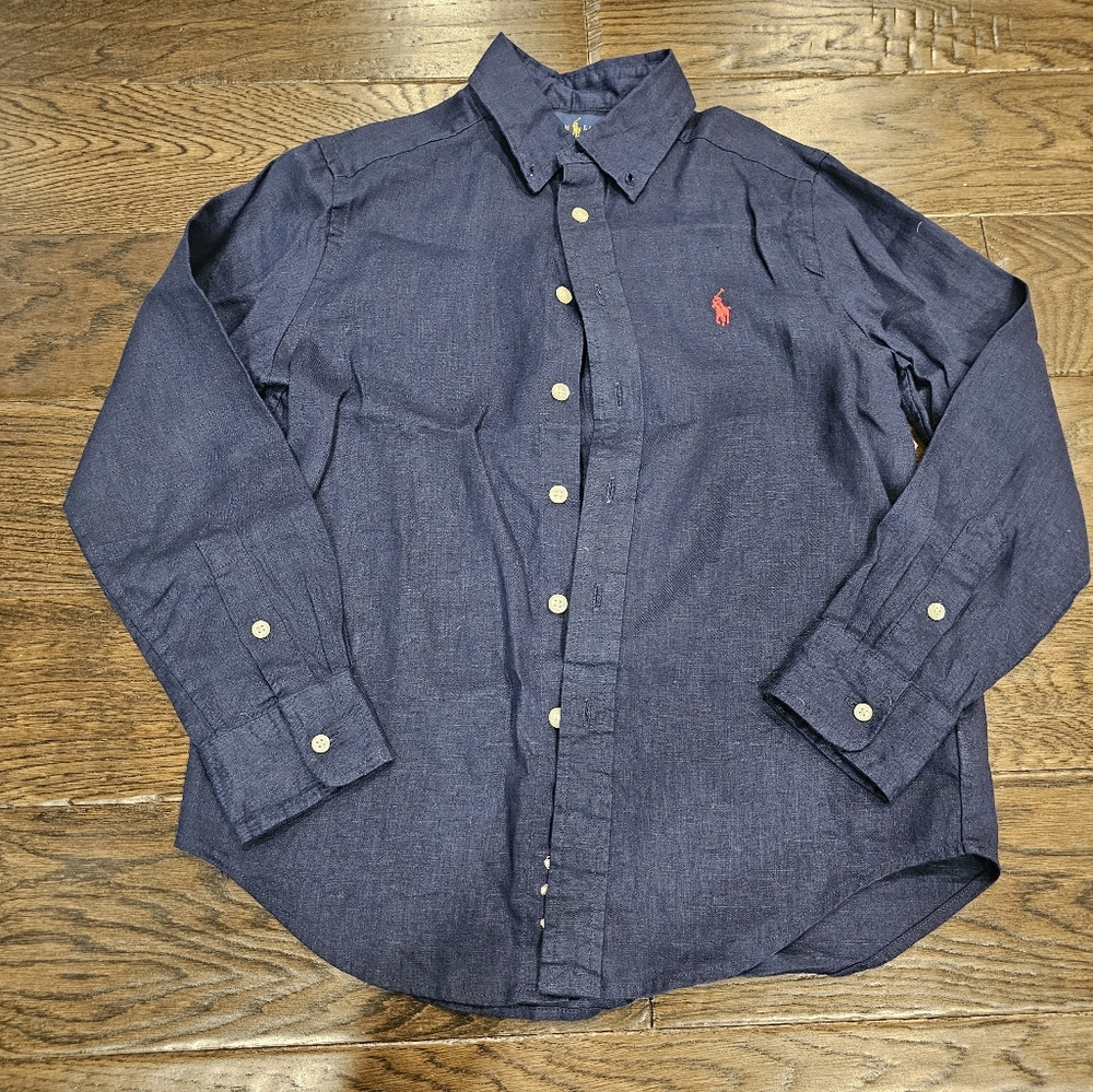 Polo Ralph Lauren Boys Linen Button Down, Size S, Navy Blue, New Without Tags